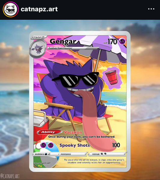 GENGAR - SPOOKY SHOTS by @catnapz.art (LIMITED TO 100) Card Size Sticker & Booster Pack Mystery Bundle - SHIPPING IS INCLUDED!